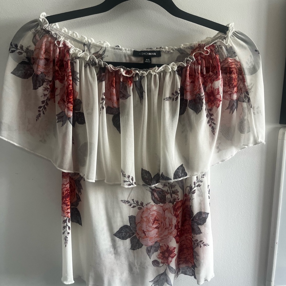 Fashion Nova Women's XS Pink Floral Off Shoulder Blouse Top
